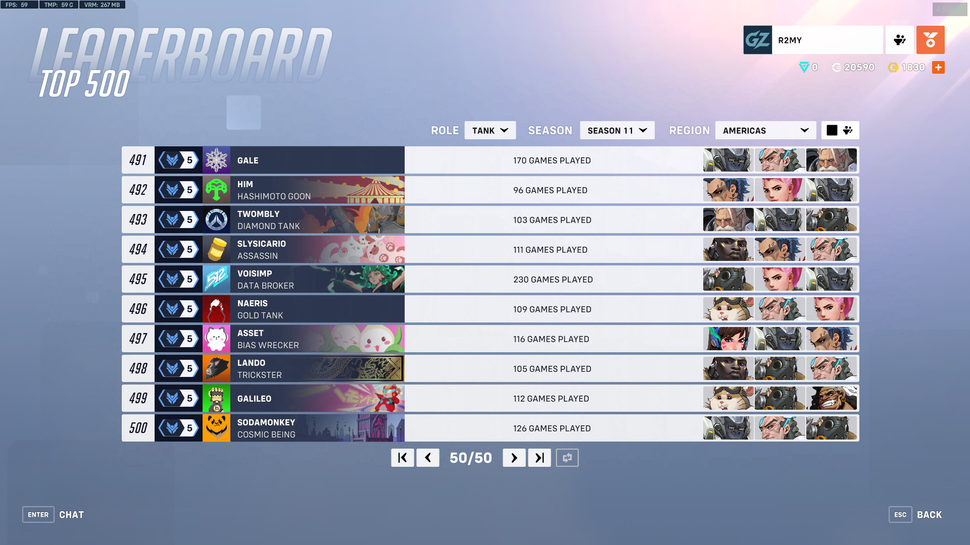 【悲報】タンクロールさん、ダイヤ5到達でTOP500に入れる状況に