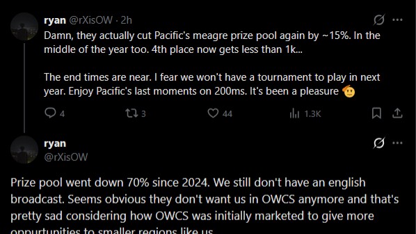 【OW】OWCSパシフィック、賞金70％減＆英語配信なしで存続の危機に