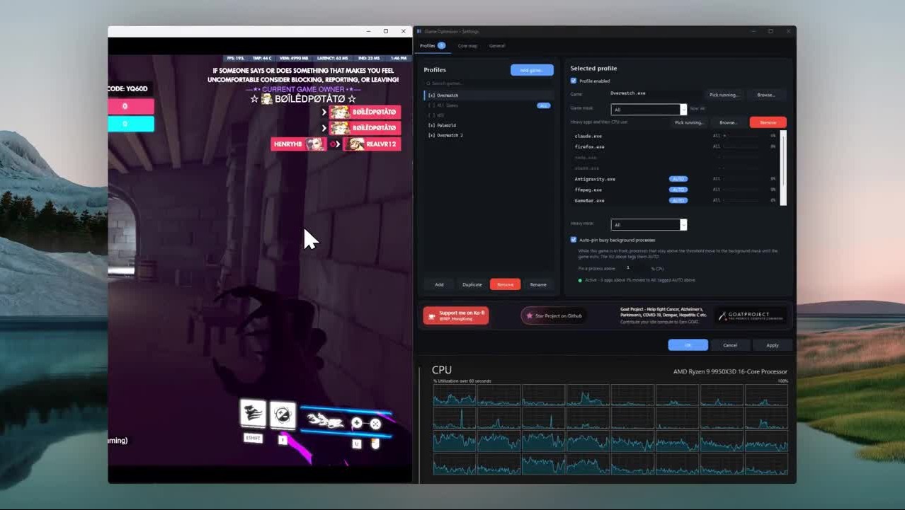【OW】元香港代表IRPが配信勢向けのCPU最適化ツールを公開、開発者環境で190fps→300fpsを記録