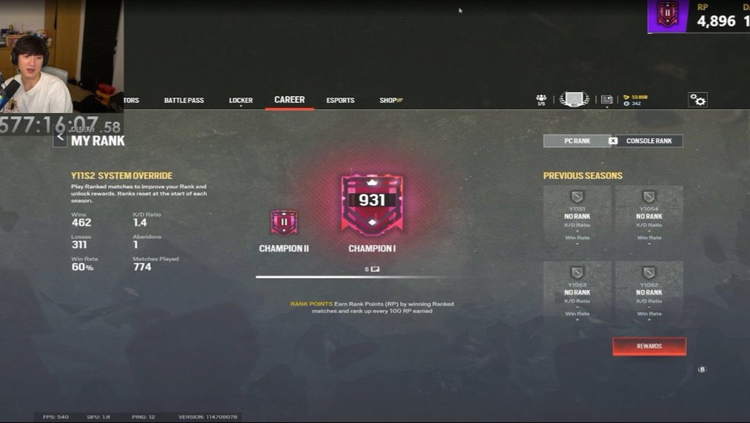 【OW】全FPS最高ランクチャレンジ中のApexプロ、OWでチャンピオン1到達まで何シーズンかかると思う？