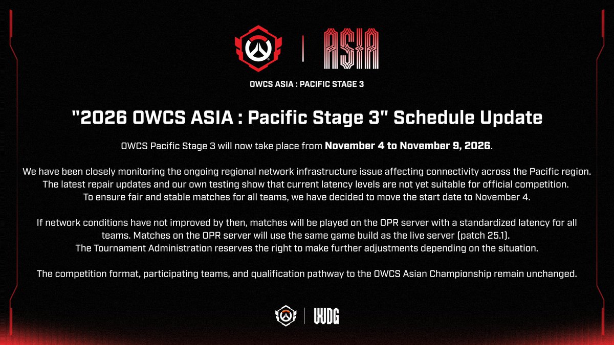 【OWCS】Pacific ステージ3が再度延期でエグすぎる超過密日程に。背景には「海底ケーブル」の存在か
